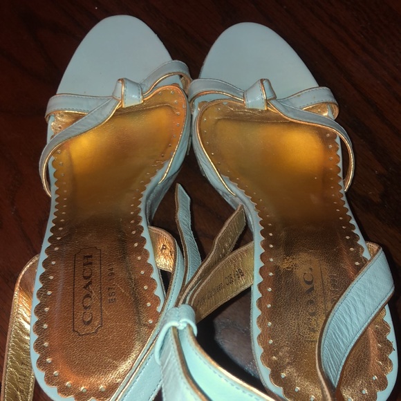 Coach Cathleen Blue Gold Signature Wedge Heel Shoe Size 9 - Picture 8 of 10